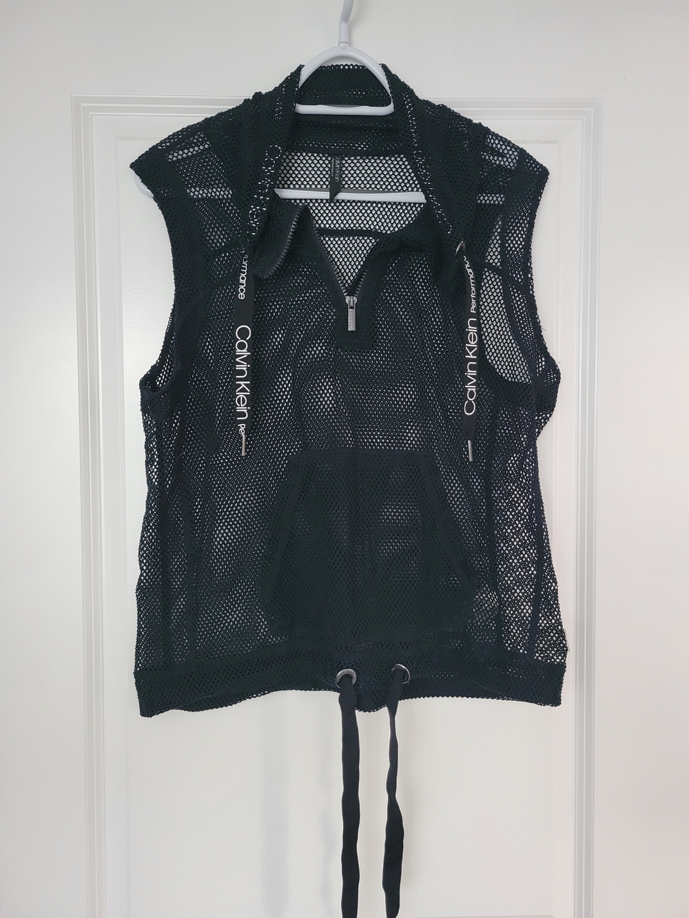 Calvin Klein Black Mesh Sleeveless Hoodie Top